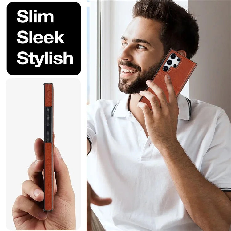 For Samsung Galaxy S24 Ultra Phone Protector Card Slot Scratch-Resistant PU+TPU Phone Case