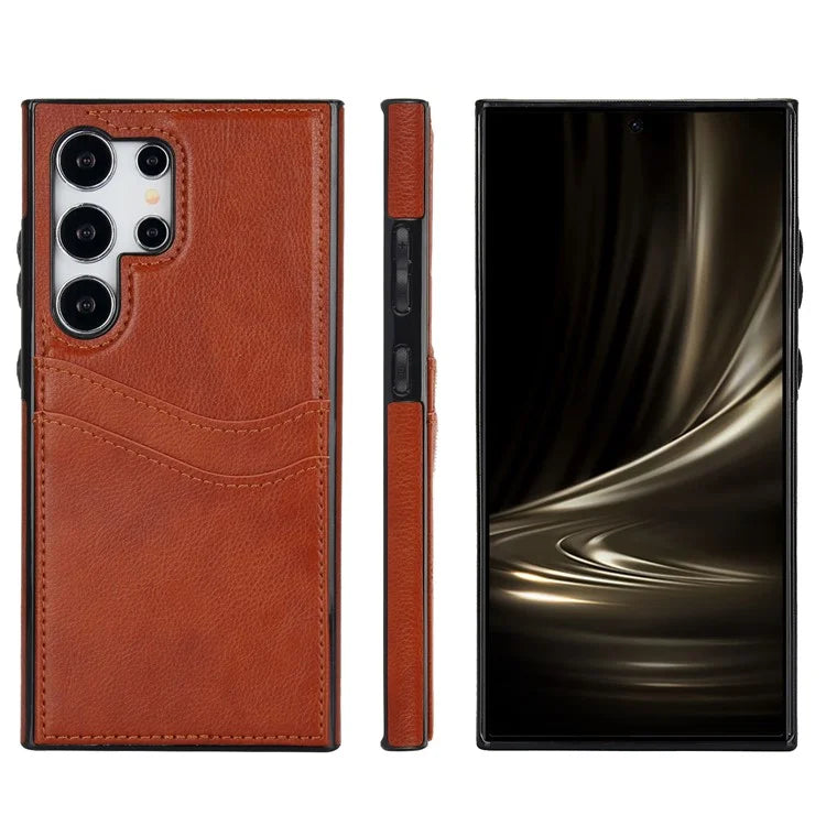 For Samsung Galaxy S24 Ultra Phone Protector Card Slot Scratch-Resistant PU+TPU Phone Case