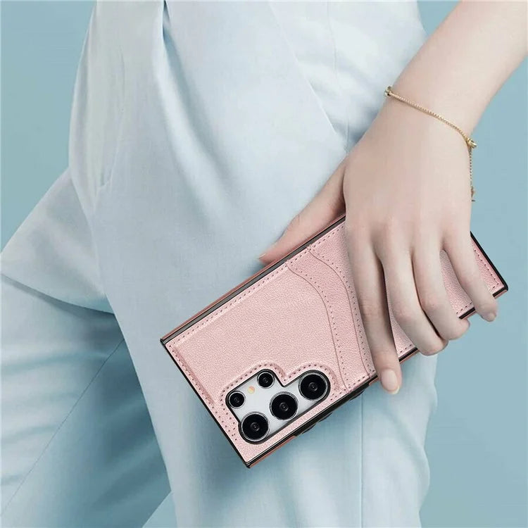 For Samsung Galaxy S24 Ultra Phone Protector Card Slot Scratch-Resistant PU+TPU Phone Case
