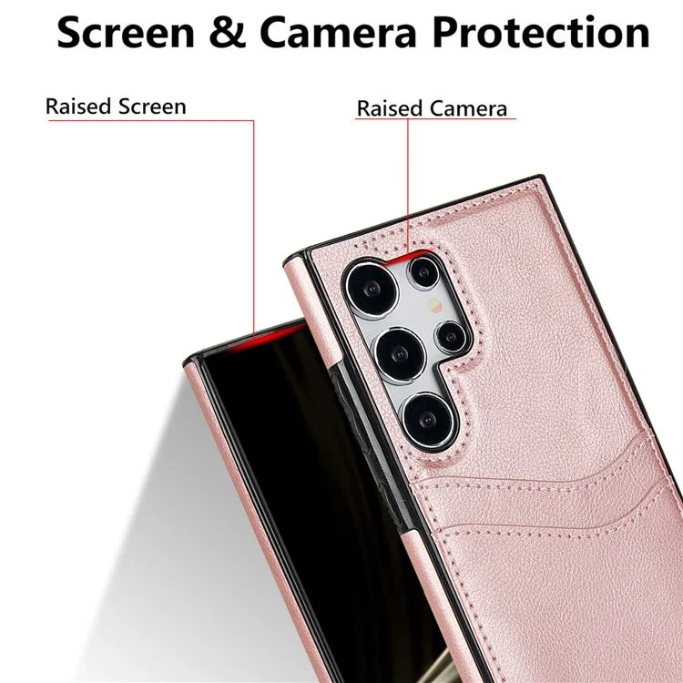 For Samsung Galaxy S24 Ultra Phone Protector Card Slot Scratch-Resistant PU+TPU Phone Case