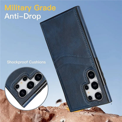 For Samsung Galaxy S24 Ultra Phone Protector Card Slot Scratch-Resistant PU+TPU Phone Case