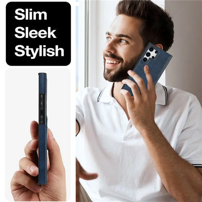 For Samsung Galaxy S24 Ultra Phone Protector Card Slot Scratch-Resistant PU+TPU Phone Case