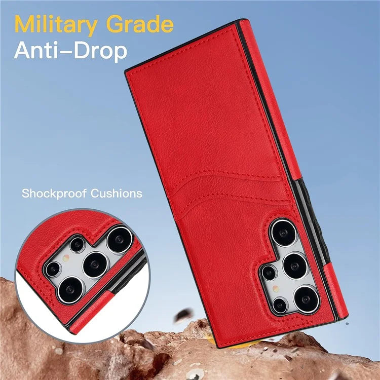 For Samsung Galaxy S24 Ultra Phone Protector Card Slot Scratch-Resistant PU+TPU Phone Case