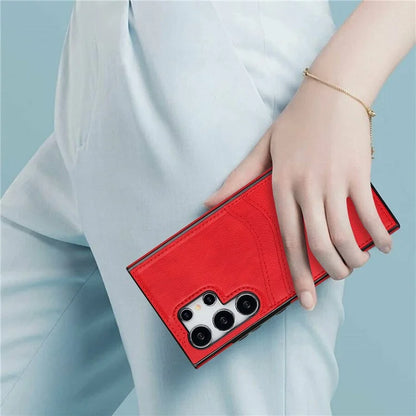 For Samsung Galaxy S24 Ultra Phone Protector Card Slot Scratch-Resistant PU+TPU Phone Case