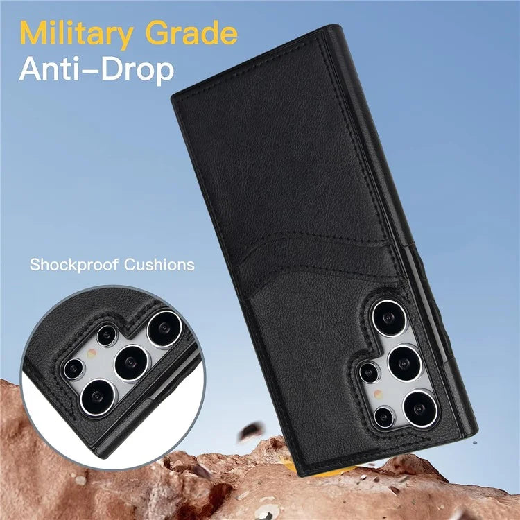 For Samsung Galaxy S24 Ultra Phone Protector Card Slot Scratch-Resistant PU+TPU Phone Case