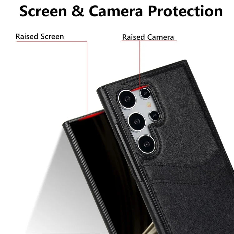 For Samsung Galaxy S24 Ultra Phone Protector Card Slot Scratch-Resistant PU+TPU Phone Case