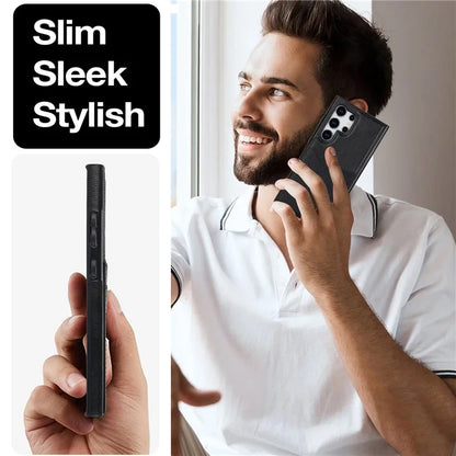 For Samsung Galaxy S24 Ultra Phone Protector Card Slot Scratch-Resistant PU+TPU Phone Case