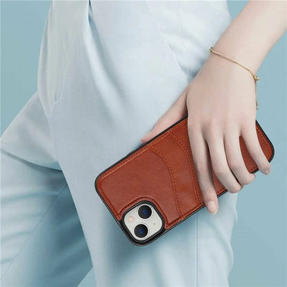 For iPhone 13 mini Case Scratch-Resistant PU+TPU Phone Shell with Card Holder