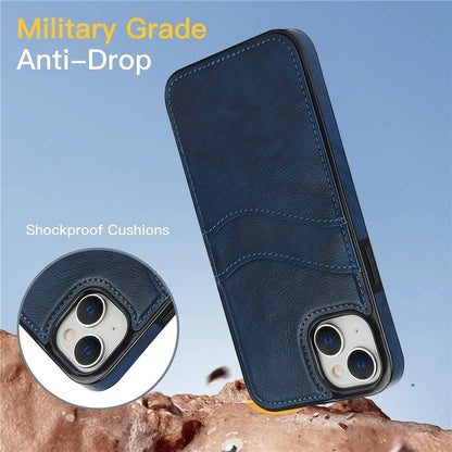 For iPhone 13 / 14 Case Anti-Scratch PU+TPU Card Holder Phone Cover