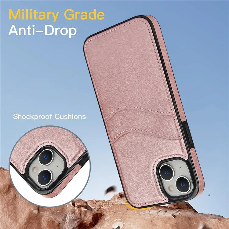 For iPhone 13 / 14 Case Anti-Scratch PU+TPU Card Holder Phone Cover