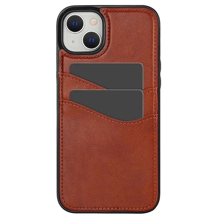 For iPhone 15 Plus / 14 Plus Card Slot Case Shockproof PU+TPU Phone Case