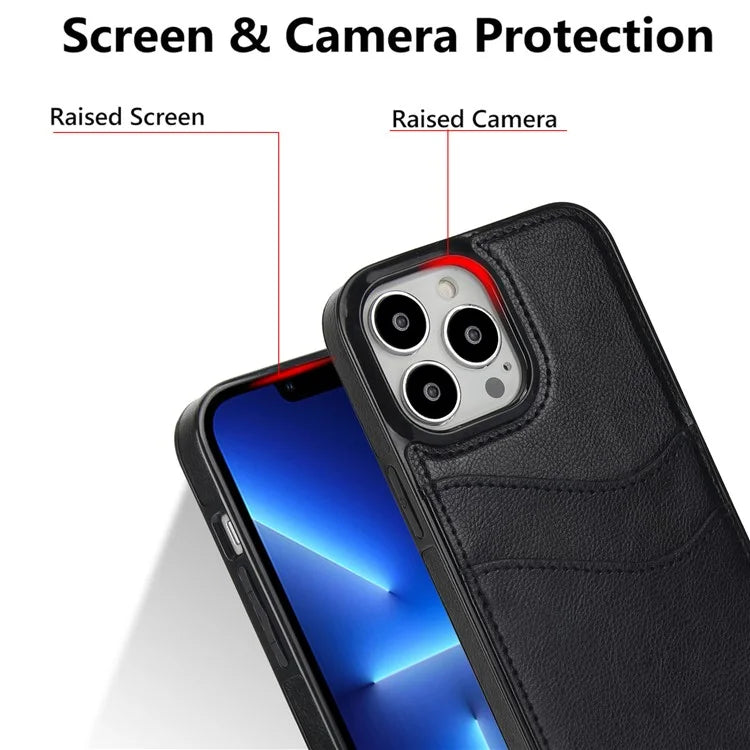For iPhone 12 Pro Max Case Shockproof PU+TPU Phone Shell with Card Holder