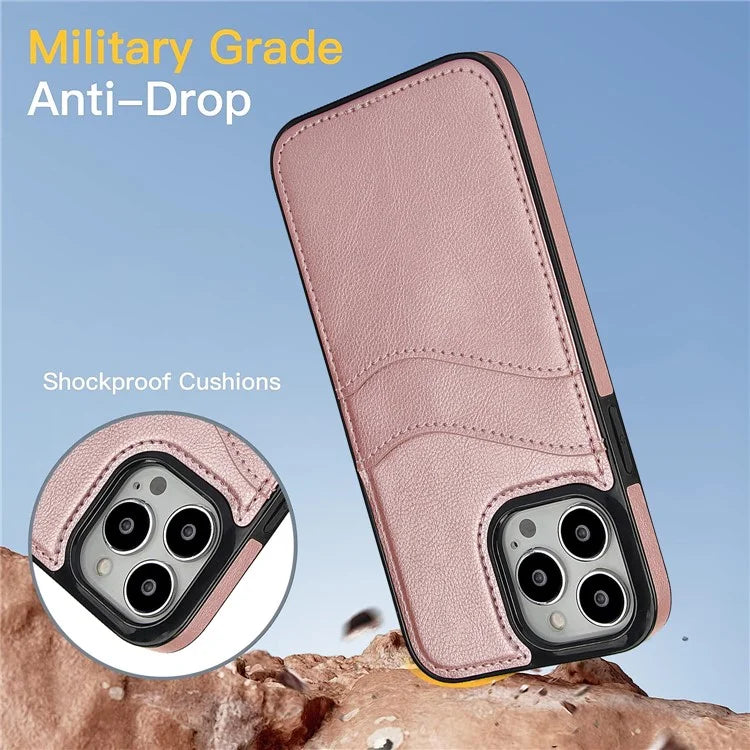 For iPhone 12 Pro Max Case Shockproof PU+TPU Phone Shell with Card Holder