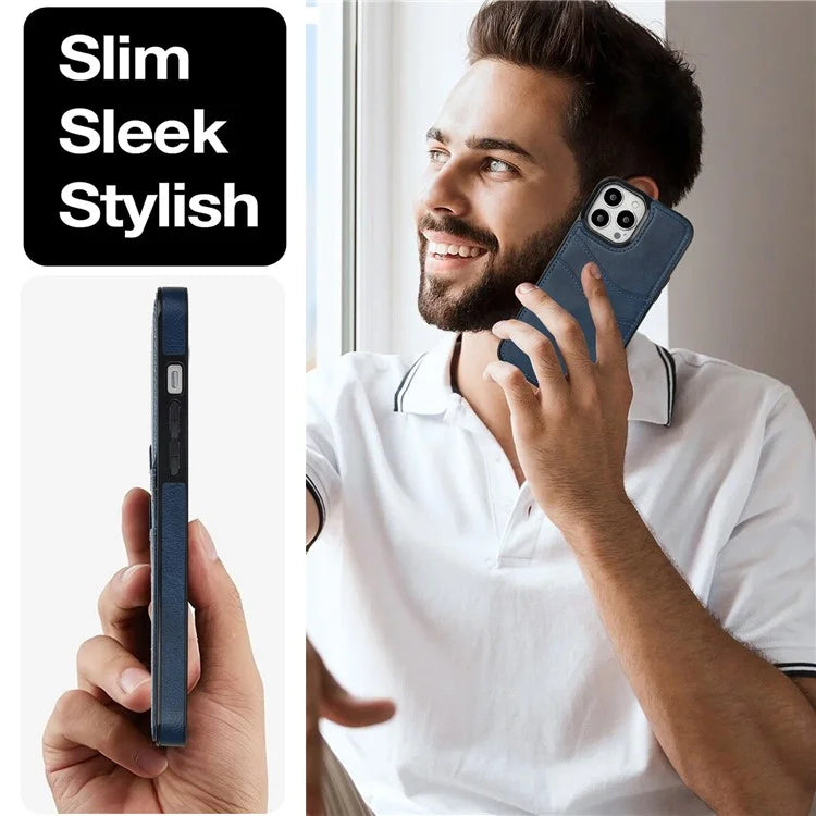 For iPhone 12 Pro Max Case Shockproof PU+TPU Phone Shell with Card Holder