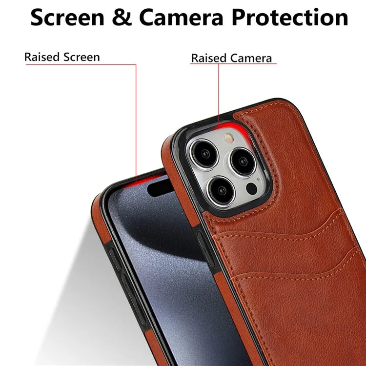 For iPhone 15 Pro Case PU+TPU Phone Shell with Card Slot