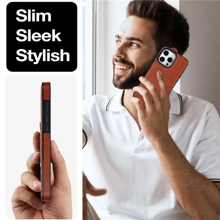 For iPhone 15 Pro Case PU+TPU Phone Shell with Card Slot