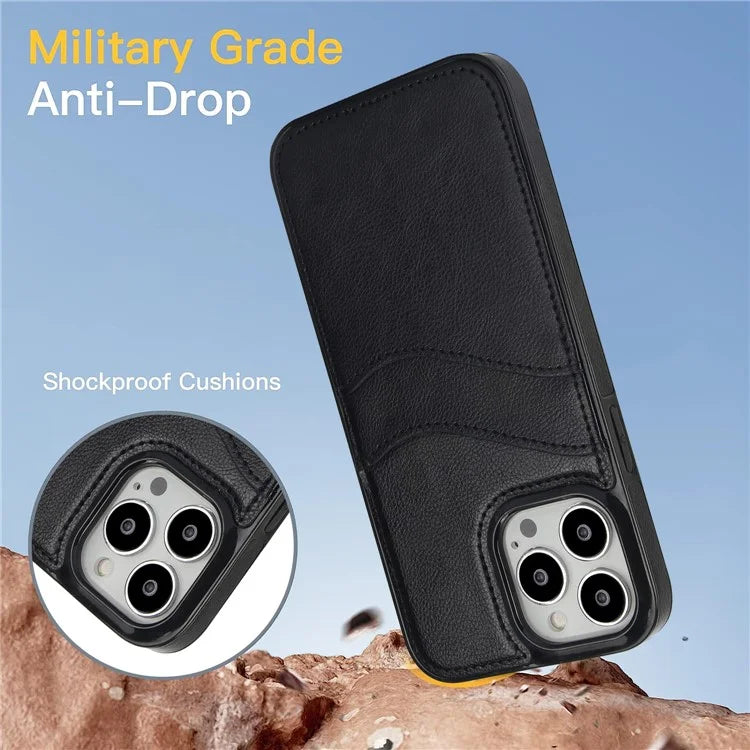 For iPhone 13 Pro Shockproof Case Card Holder PU+TPU Phone Case