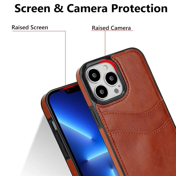 For iPhone 13 Pro Shockproof Case Card Holder PU+TPU Phone Case