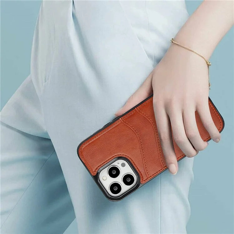 For iPhone 13 Pro Shockproof Case Card Holder PU+TPU Phone Case