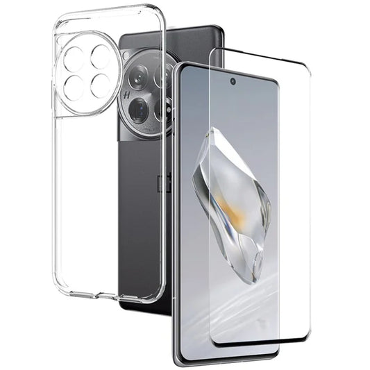 NORTHJO For OnePlus 12 5G Case Bump Proof TPU Phone Cover with 3D Curved Tempered Glass Film