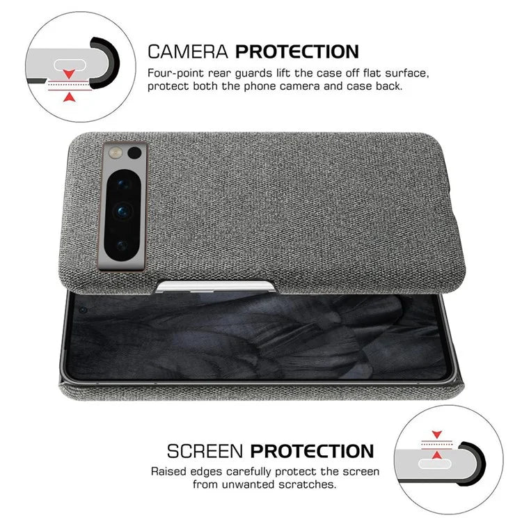 For Google Pixel 8 Pro Case Solid Color Fabric Cloth+PC Shockproof Phone Cover