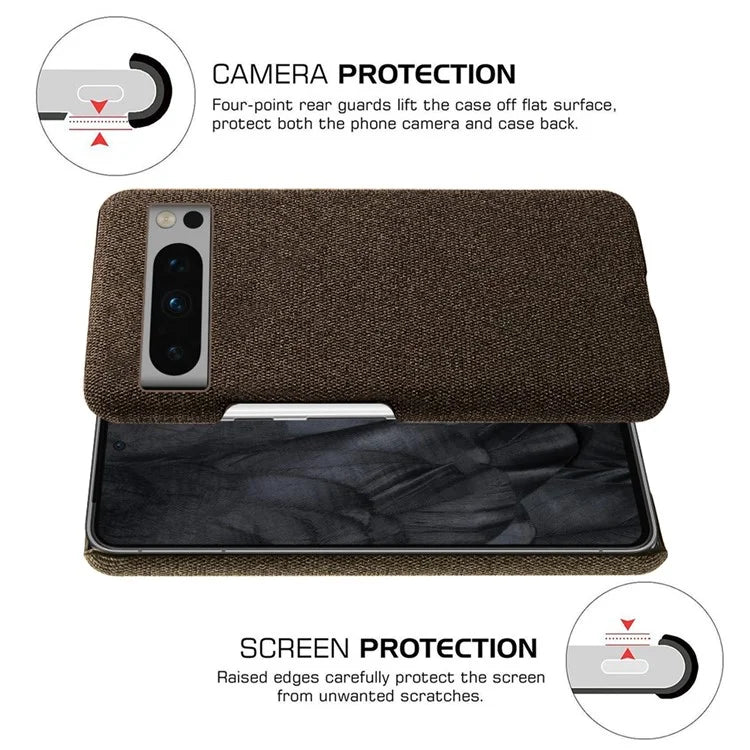 For Google Pixel 8 Pro Case Solid Color Fabric Cloth+PC Shockproof Phone Cover