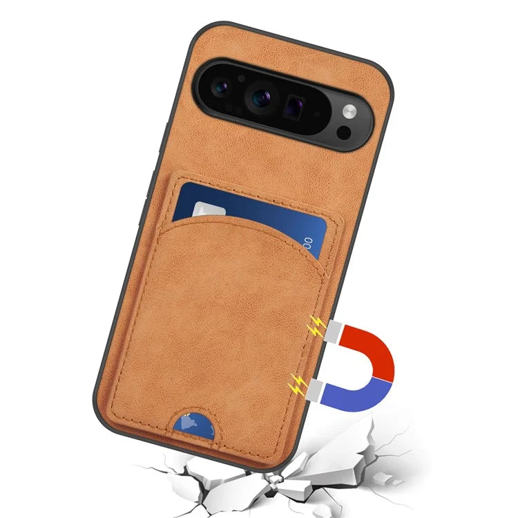 For Google Pixel 9 Pro XL Case with Card Holder PU Leather Coated  PC+TPU Phone Cover