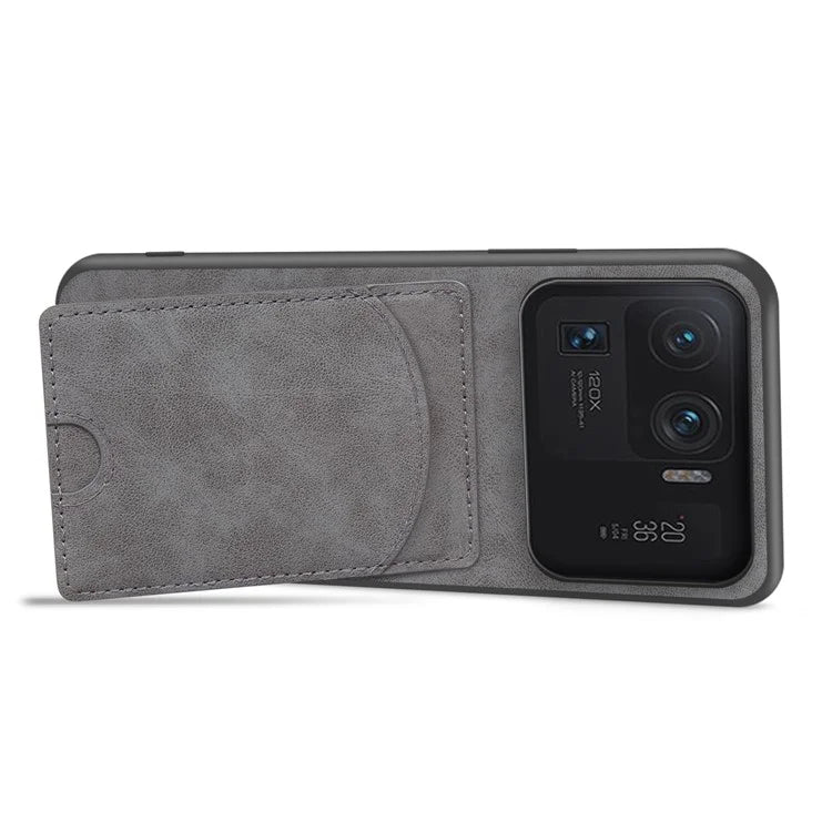 For Xiaomi Mi 11 Ultra Case Kickstand PU Leather Coated PC+TPU Card Slots Phone Cover