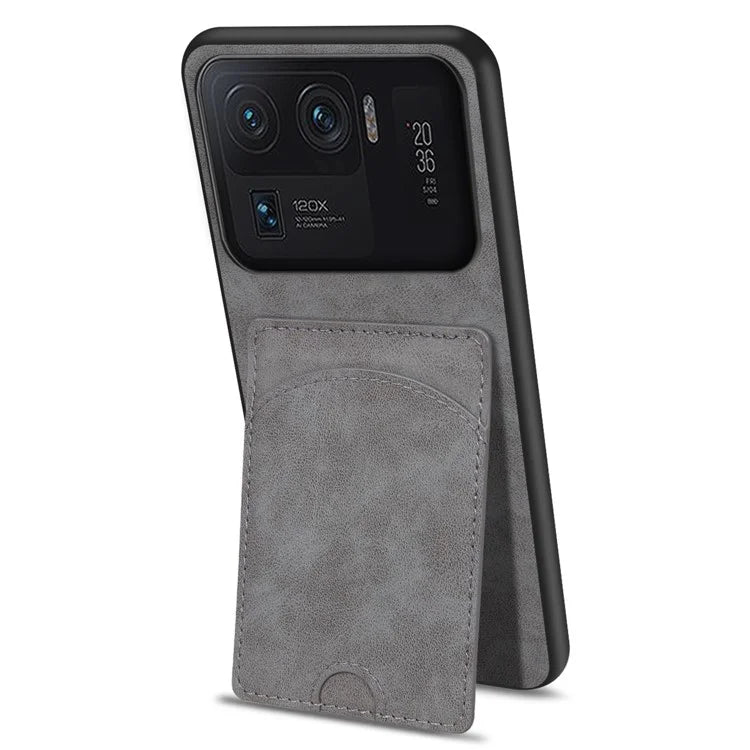 For Xiaomi Mi 11 Ultra Case Kickstand PU Leather Coated PC+TPU Card Slots Phone Cover