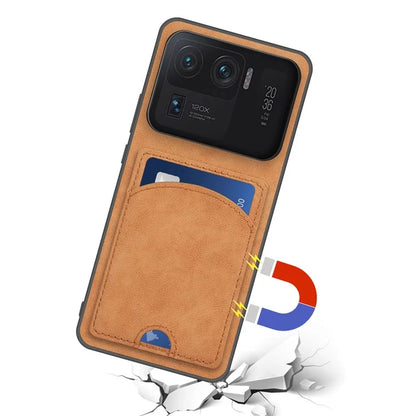 For Xiaomi Mi 11 Ultra Case Kickstand PU Leather Coated PC+TPU Card Slots Phone Cover