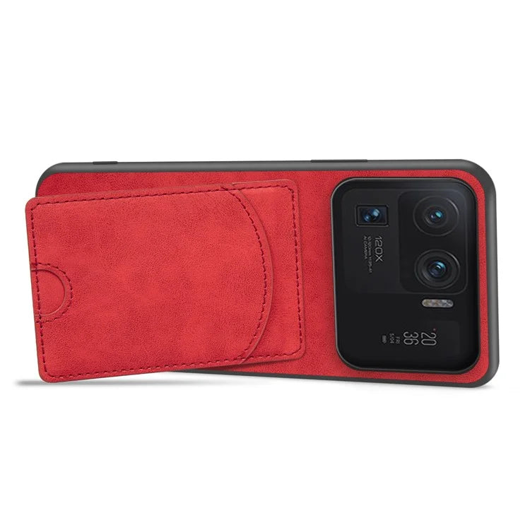 For Xiaomi Mi 11 Ultra Case Kickstand PU Leather Coated PC+TPU Card Slots Phone Cover