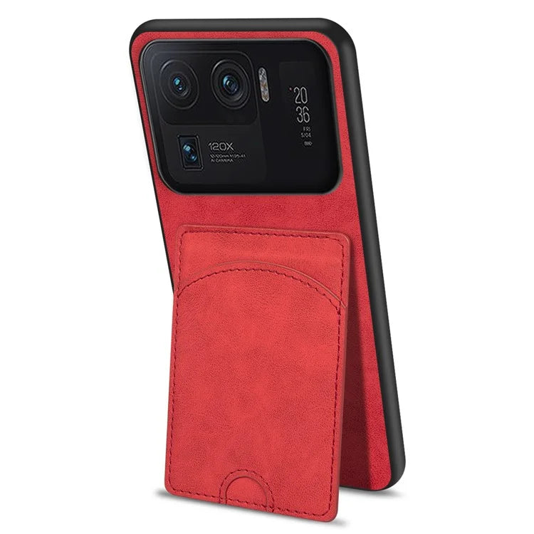For Xiaomi Mi 11 Ultra Case Kickstand PU Leather Coated PC+TPU Card Slots Phone Cover