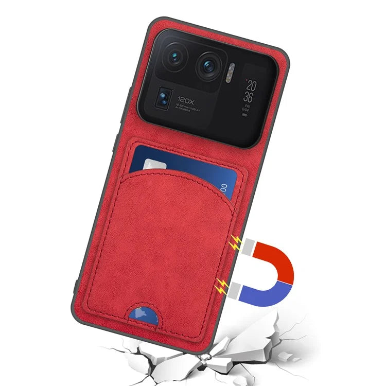 For Xiaomi Mi 11 Ultra Case Kickstand PU Leather Coated PC+TPU Card Slots Phone Cover