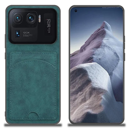 For Xiaomi Mi 11 Ultra Case Kickstand PU Leather Coated PC+TPU Card Slots Phone Cover