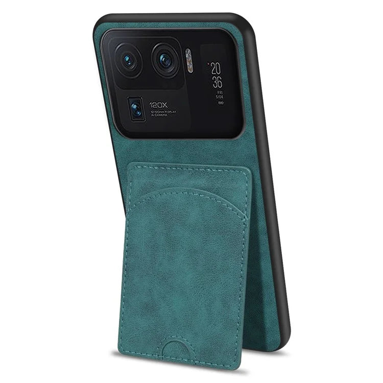 For Xiaomi Mi 11 Ultra Case Kickstand PU Leather Coated PC+TPU Card Slots Phone Cover