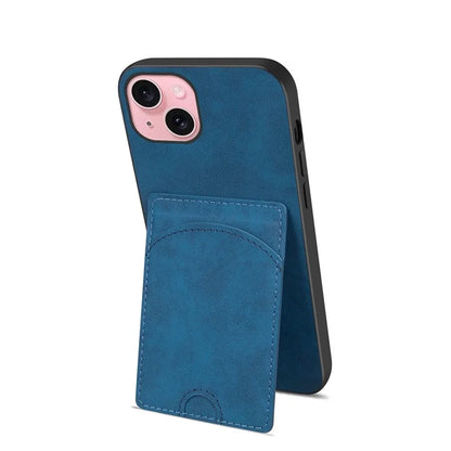 For iPhone 15 Kickstand Case PU+PC+TPU Phone Cover with Card Holder