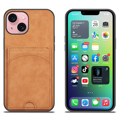 For iPhone 15 Kickstand Case PU+PC+TPU Phone Cover with Card Holder