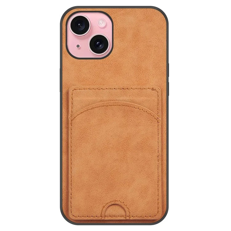 For iPhone 15 Kickstand Case PU+PC+TPU Phone Cover with Card Holder
