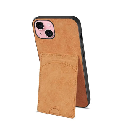 For iPhone 15 Kickstand Case PU+PC+TPU Phone Cover with Card Holder