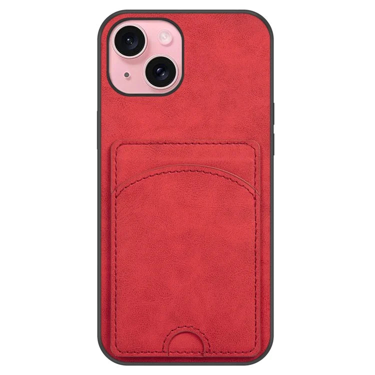 For iPhone 15 Kickstand Case PU+PC+TPU Phone Cover with Card Holder