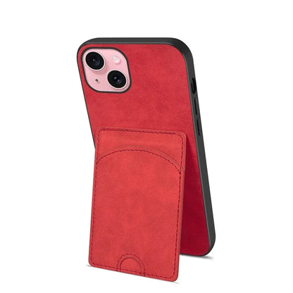 For iPhone 15 Kickstand Case PU+PC+TPU Phone Cover with Card Holder
