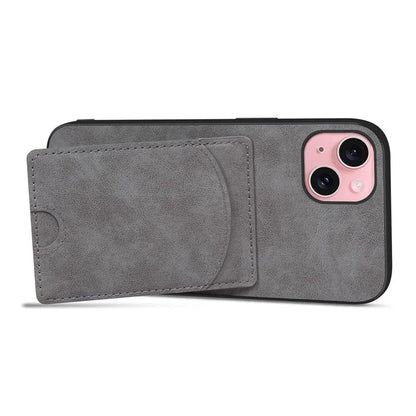 For iPhone 15 Kickstand Case PU+PC+TPU Phone Cover with Card Holder