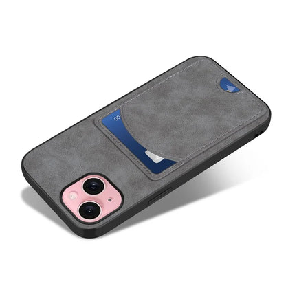For iPhone 15 Kickstand Case PU+PC+TPU Phone Cover with Card Holder