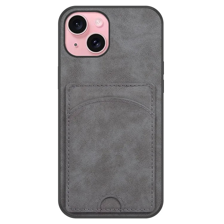 For iPhone 15 Kickstand Case PU+PC+TPU Phone Cover with Card Holder