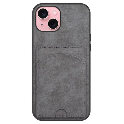 For iPhone 15 Kickstand Case PU+PC+TPU Phone Cover with Card Holder