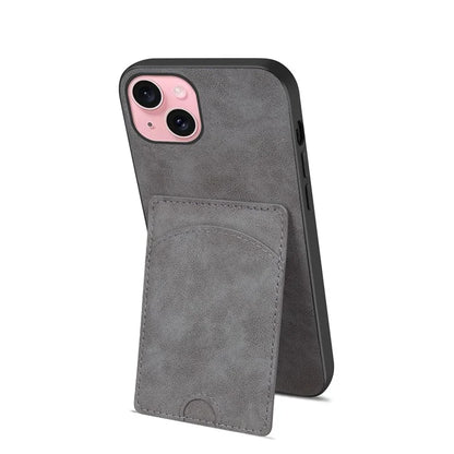 For iPhone 15 Kickstand Case PU+PC+TPU Phone Cover with Card Holder