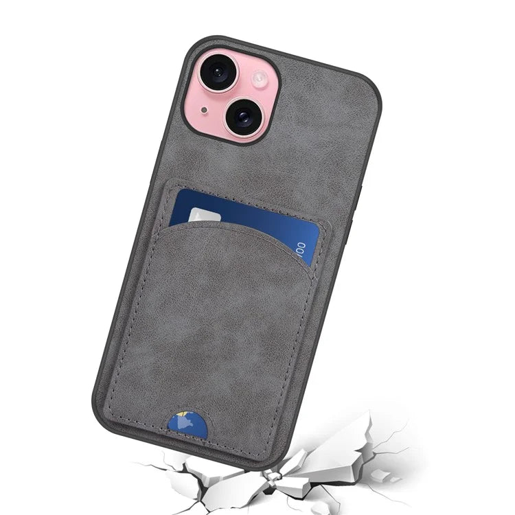 For iPhone 15 Kickstand Case PU+PC+TPU Phone Cover with Card Holder