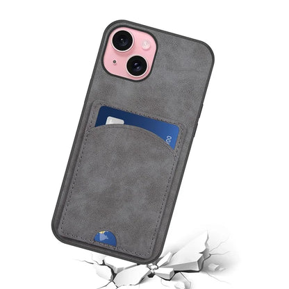For iPhone 15 Kickstand Case PU+PC+TPU Phone Cover with Card Holder