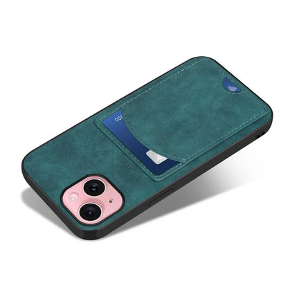 For iPhone 15 Kickstand Case PU+PC+TPU Phone Cover with Card Holder