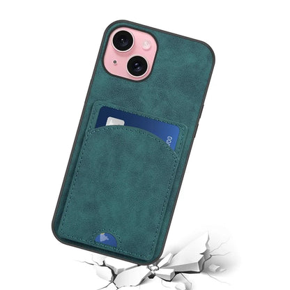 For iPhone 15 Kickstand Case PU+PC+TPU Phone Cover with Card Holder